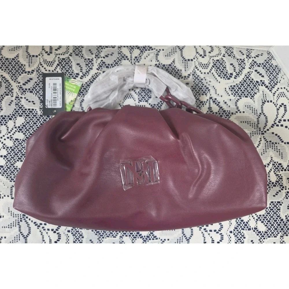 Badgley Mischka Plum Wrapped Frame Clutch Shoulder Bag Detachabl Chain Strap NWT